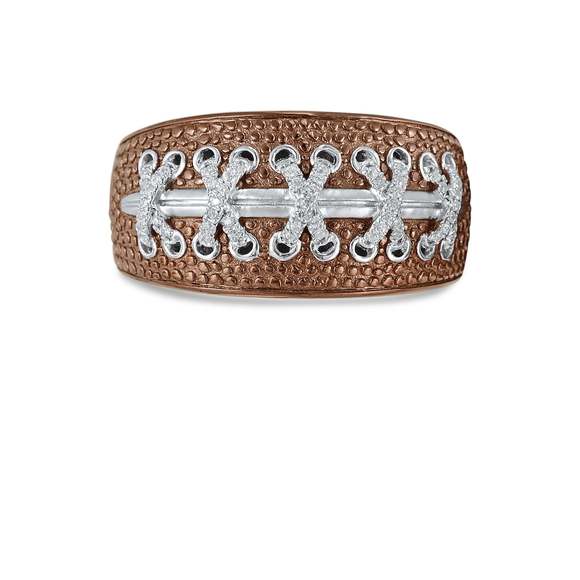 Touchdown American Football Brown Rhodium Plated Sterling Silver Diamond Ring